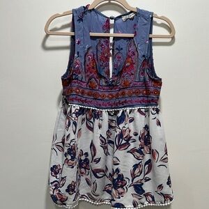 𝅺penelope Project boho floral embroidered mixed pattern tank top size medium